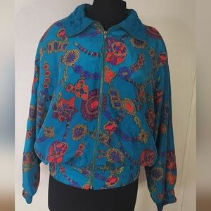 Teal Print Lightweight Bomber Jacket